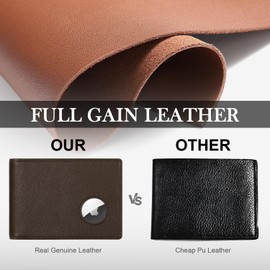 Zitahli Genuine Leather Wallet for Men With AirTag Holder, Slim Front Pocket Mens Wallet Bifold Rfid Blocking Gifts for Men (AirTag Not Included)