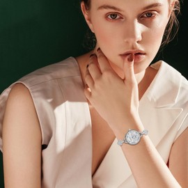 Oidea Rhinestone Bracelet Watch for Women: Elegant Iced Out Wrist Watch Slim Strap Analog Quartz Wristwatch Waterproof Casual Dress Female Ladies Watches Silver