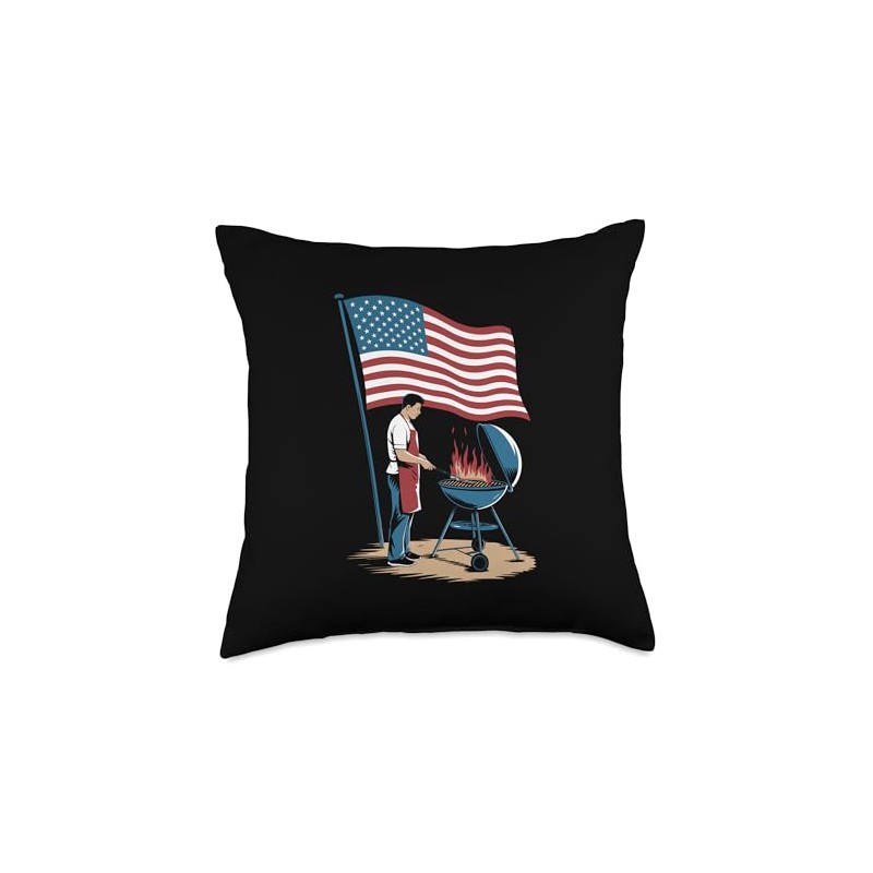 American Flag Utensil Bbq Tools Griller Pitmaster Barbecuing Throw Pillow