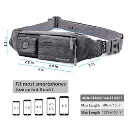 ZOMAKE Bum Bag Ladies Sport Bumbag for Women Men,Fanny Pack for Running Hiking - Multi Pockets Waist Bag for Waterproof Dog Walking Travel(Medium Grey)