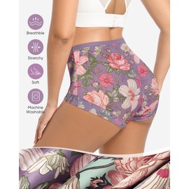 MIOTAN Women's High Waisted Underwear Ladies Postpartum Post Partum Compression Floral Panties Briefs 4 Pack (Multicolor-a, L)