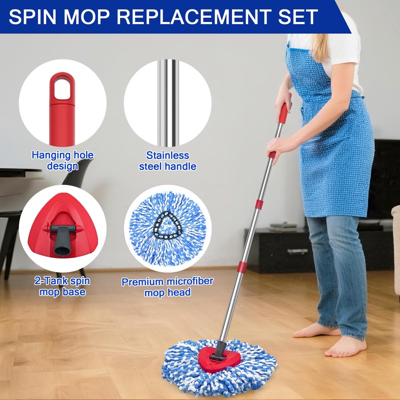 JEHONN Spin Mop Replacement Heads, Base, Handle for O-Cedar EasyWring
