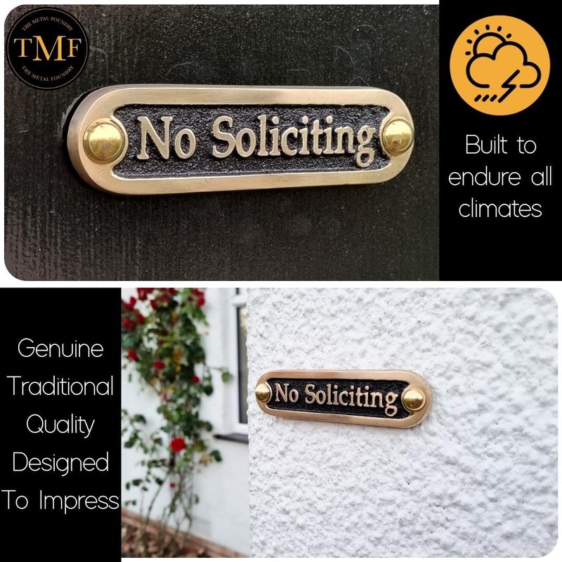 No Soliciting Brass Door Sign. Traditional Style Home Décor Wall