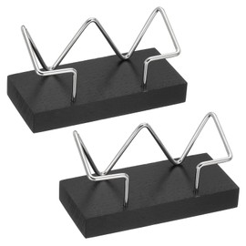 PATIKIL Wood Business Card Holder for Desk, 2 Pcs Desktop Business Card Holder Wooden Name Card Display Stand Organizer for Office Home Exhibition, Black, Silver