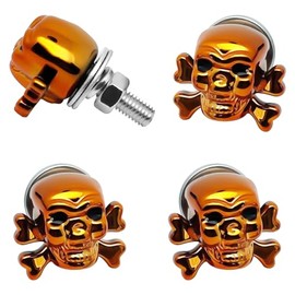 Skull License Plate Bolts & Screws for Car/Motorcycle/Truck, Decorative Rust-Proof License Plate Fasteners Hardware Kit with Frame Inserts (4-Pack,Orange)