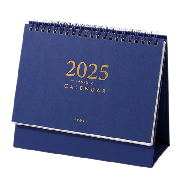 Small 2025 Desk Calendar,Blue Standing Flip Desktop Calendar,Daily Schedule Tiny