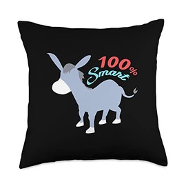 Smart Donkey Designs 100% Smart Ass Funny Jackass Donkey Humor Sarcasm Hilarious Throw Pillow, 18x18, Multicolor