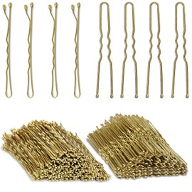 AITRAI 200PCS Blonde Hair Pins, Includes 100pcs Gold Bobby Pins and 100pcs U-shaped Hair Pins for Bun, 2.4 Inch