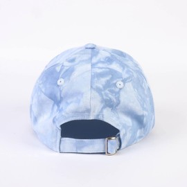 Stitch Cap with Curved Peak, Blue, Suitable for Adults, with Embroidered Figure Detail, Cap with Adjustable Back Closure and Tye Dye Fabric, Original Product Designed in Spain