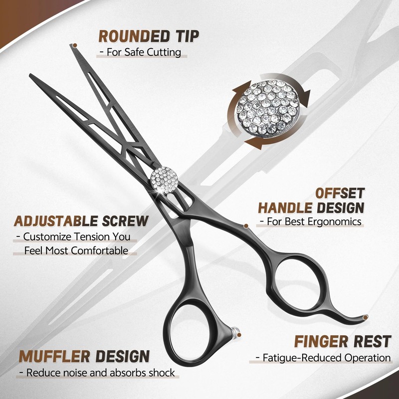 JASON Hair Cutting Scissors Shears - 6" Professional Ergonomic Black