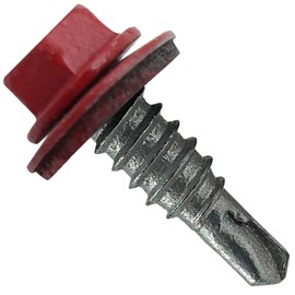 14 x 7/8" Crimson RED - Stitch Tek Metal to Metal Type #1 Roofing Screws - Hex Washer Head - Drill Point - 9/16" EPDM Washer. 1 x 250 Count Bag - 250 Screws