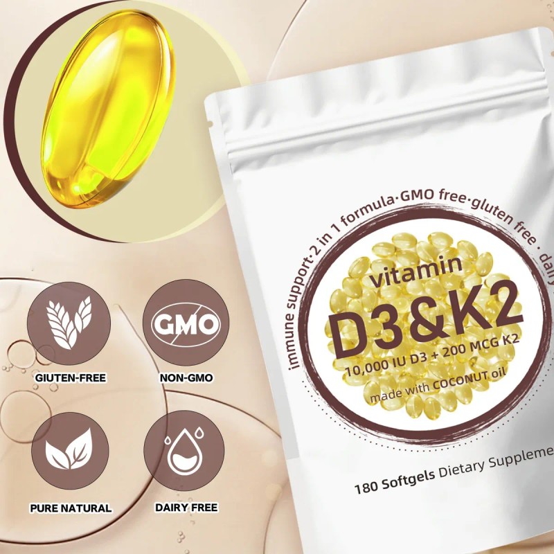 4 Paquetes De Vitamina D3 10,000 Ui + K2 (mk7)