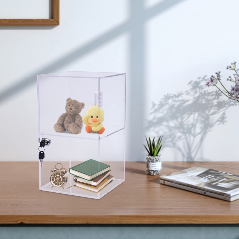 2-Shelf Clear Acrylic Display Case with Lock, Display Case Cabinet