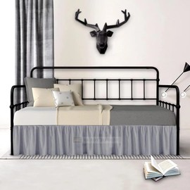 Ruffled Daybed Skirt with Split Corners- Light Grey Twin Daybed Skirt 16 Inch Drop- Microfiber Sofa Bed Skirt for Living Room Guest Room- Daybed Skirt for Twin Bed with Platform Three Sided Coverage