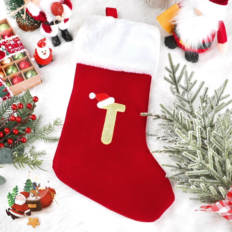CCINEE 18 Inches Monogrammed Christmas Stockings with Letters,T Christmas Stockings