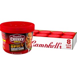 Campbell's Chunky Soup, Spicy Chicken & Sausage Gumbo Soup, 15.25 oz Microwavable Bowl (Case of 8)