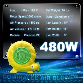 CoMiracle Air Blowers, 480 W Inflatable Bounce House Air Blower, Outdoor Inflatable Castle and Jump Slides Blower