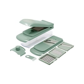 Gourmet Kitchen 10-Piece Vegetable Chopper, Spiralizer, Slicer – Multi-Functional Chopper & Slicer with 5 Blades, Food Storage Container and Hand Guard – Ideal for Vegetables, Fruits & More - Green