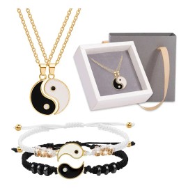 Yin Yang Juego De Pulseras Con Collar, Pulseras Ajustable