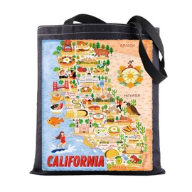 BWWKTOP California Travel Tote Bag - Reusable Grocery Bag - Medium - San Francisco Sun - Adult Women, California Bl, 14" x 12" x 0.47"