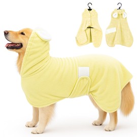 Fnaobai Pet Bathrobe Towel Dog Cat Drying Coat Super Absorbent Cute Dogs Bath Towel Hooded Robe Adjustable Collar & Belly Strap for XSmall to XLarge Pets (Yellow, X-Large)