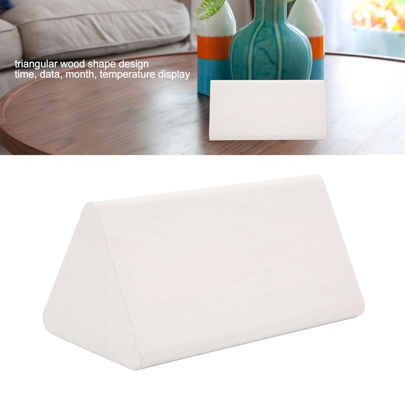 Triangular Wood Clock Adjustable Brightness Sound Control Temperature Display 12/24