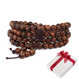 108 Wooden Beads Prayer Beads Buddhism 6 mm Bracelet for Yoga Meditation Prayer Brown Elastic Buddhist Tibetan Buddha Mala Chain Wrist Bracelets Necklace for Men and Women Gift, Wooden beads