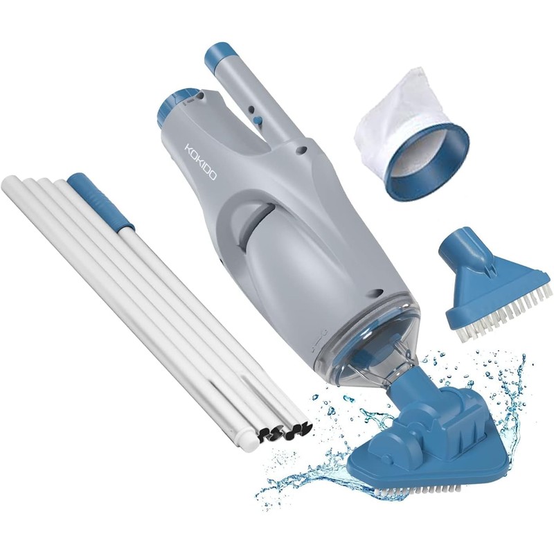 KOKIDO (2025) Rechargeable Handheld Pool Vacuum, Aluminum Pole and 2