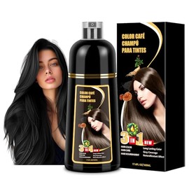 Shampoo con Tinte 3 en 1 Hair Dye Shampoo Negro Cubre Canas al Instante Extracto Jengibre y Ginseng Tratamiento Capilar Colorante 500ml para Todo Tipo