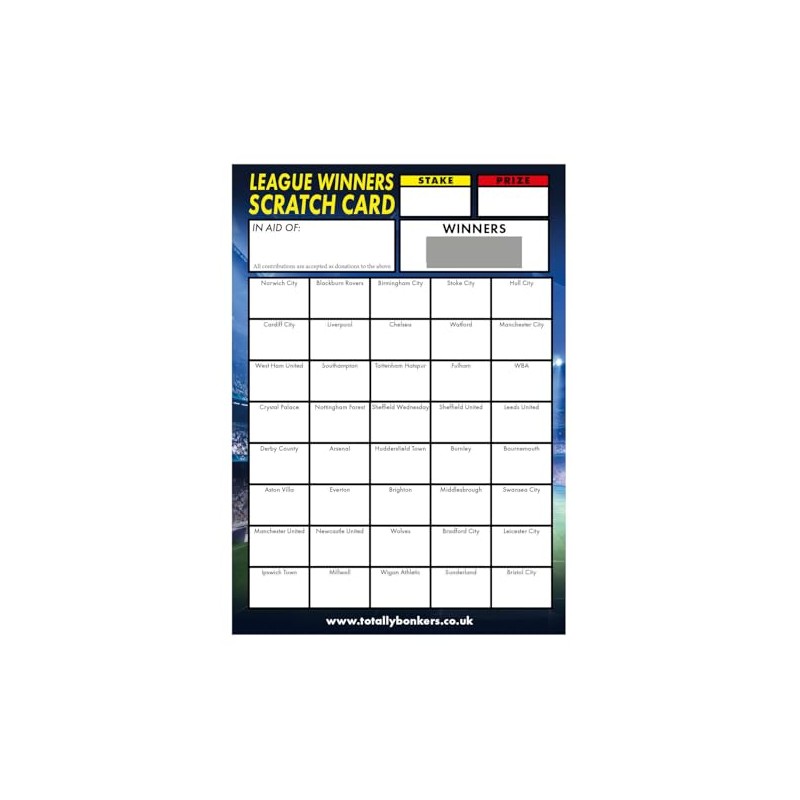 Totally Bonkers - Football Fundraising Scratch Cards - 40 SQUARE