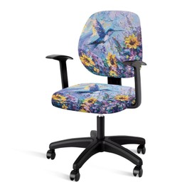 Wanzuoeng Office Chair Cover Standard Size, Breathable Office Arm Chair Covers Slipcover with Oil Paint Hummingbird Sunflower Pattern, Soft Fit Universal Desk Rotating Slipcovers