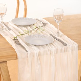 MLMC 3 Pack Ivory White Table Runner Summer Rustic Gauze Cheesecloth Table Runner 10ft Fall Cheese Cloth Centerpiece Decor 35x120 Inches for Wedding Dessert Anniversary Bridal Baby Shower Decor