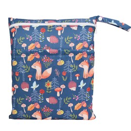 Sigzagor Wet Bag Baby Cloth Diaper Nappy Bag Reusable Washable With Two Zippered Pockets (Fox Hedgehog)