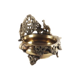 Two Moustaches Ethnic Carved Brass 7 Inches Decor Urli Showpiece, Decorative Urli for Corner Tables, Urli Bowl for Home Decor, Antique Finish, Standard, Pack of 1