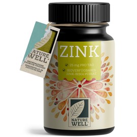 Zinc 25mg - 365 Tablets (Vegan) with Zinc Bisglycinate (Zinc Chelate) for Highest Bioavailability - Laboratory Tested, High Dosage, No Unwanted Additives - 1 Year Supply - NatureWell