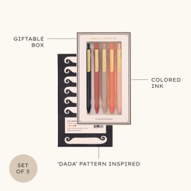 AMÉLIN ARCHIVE Colored Gel Pens, 5-Count Pack of Pens, Plastic Pens with Assorted Ink Colors (DaDa)