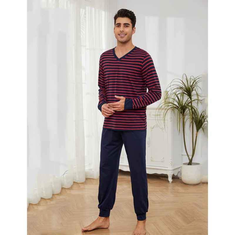 Bresdk Men's Long Winter Cotton Sleepwear Men's Gift, red