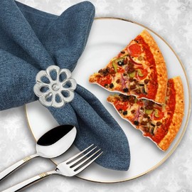 Silver Napkin Ring Set of 12 - Beautiful Flower Design - Elegant Fancy Decorative Napkin Holder for Dining Table Decor, Easter, Farmhouse, Wedding, Party, Family Gathering, Thanksgiving & Daily Use