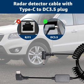 USB-C to DC3.5 Plug Radar Detector Power Cable,Type C 5V-12V Power Cord Compatible with Cobra RAD 480i, 350, 380, Uniden DFR1, DFR3, DFR5, Whistler, & Radenso Radar Detectors (8.2FT Length)