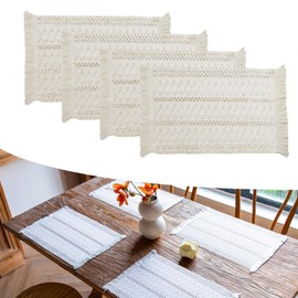 Elistonie Set of 4 Boho Woven Cotton Placemats Handwoven Fringe Placemats Washable Farmhouse Linen Tassel Cloth Table Mats Rustic Macrame Placemats for Dining Table Decor (C)