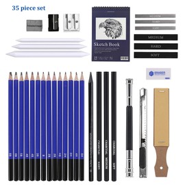 Fabaoday Sketch Drawing Pencil Set 35 Pieces Professional Drawing Accessories with Zip Carry Bag and Sketchbook, Charcoal Pencil for Artists Children Adults