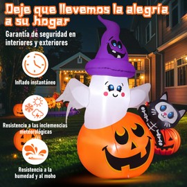 UIEYAKFR Inflable Halloween Decoracion Exterior,Luces Fantasmas Inflables 1.5M/6FT,Adornos Halloween,Inflable Fantasma,para día de Muertos Interiores Jardín Patio Césped Fiesta