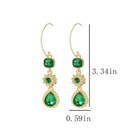 Green Earrings for Women Gold Chandelier Dangle Rhinestone Crystal Statement Womens Earrings Trendy Teardrop Emerald Dainty Sparkly Jewelry, Large, Brass, No Gemstone