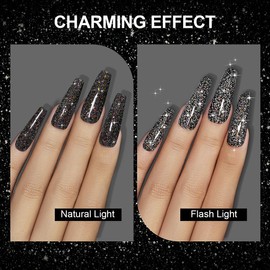RARJSM Reflective Glitter Gel Polish Black Sequins Sparkling Glitter Iridescent Shimmer Gel Disco Glitter Gel Sparkle Diamond Gel Polish Holographic Gel Soak off Nail Art Design Salon DIY at Home