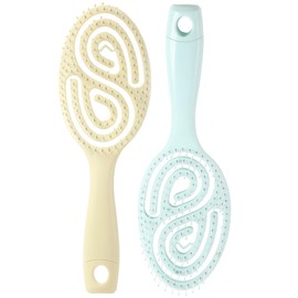 2 Pcs Detangling Hair Brush, Detangle Brush with Flexible Soft Bristles for Women Men, No-Tangle Hairbrush for Curly, Straight, Wet & Dry Hair - Easily Through Tangles Head Massaging (Green+Yellow)