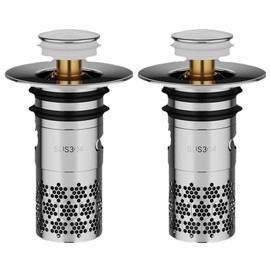 HAPPOW Set of 2 Sink Plugs with Strainer, Stainless Steel Floor Drain Strainer, Pop-Up Drain Valve, Universal Sink Strainer, Installation Diameter 33-40 mm, for Bathroom, Sink