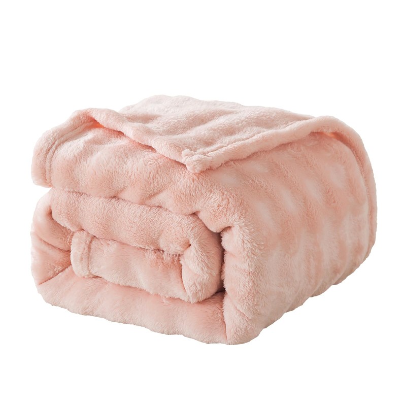 Wajade Fluffy Flannel Blanket Pink Bubble Faux Fur Bed Throw