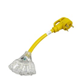 HIITIO 30 Amp to 110V RV Generator Distribution Adapter Cord,NEMA TT-30P Male to 3X 5-15R/5-20R T-Blade Household Outlet Female, 30A to 20A 125V 3-Prong Outlet, 10AWG STW3/C Yellow, ETL Listed