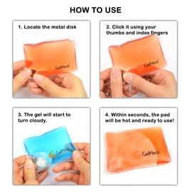 Pack of 5 GelHeat Instant Hand Warmers - Reusable Gel Click Heat Pads (Orange)