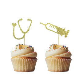 Morndew 24 PCS Doctor Nurse Stethoscope Injector Cupcake Toppers for Hospital Theme Party Graduation Party Birthday Party Decorations